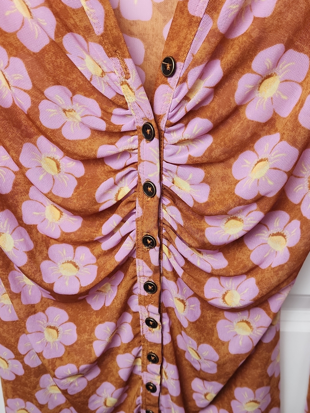 Free People Brown And Lavender Floral Long Sleeve Sheer Button Down Shirt Size S - Picture 9 of 11
